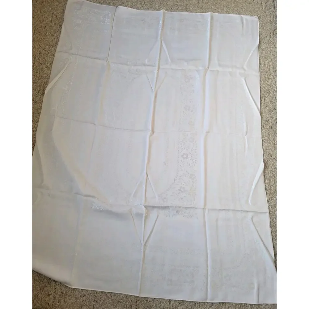 Vtg White‎ Floral Metallic Home Dining Tablecloth & Napkins 60